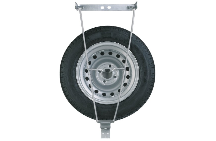 Support de roue de secours sous châssis en acier galvanisé compatible roues 8 à 14 pouces