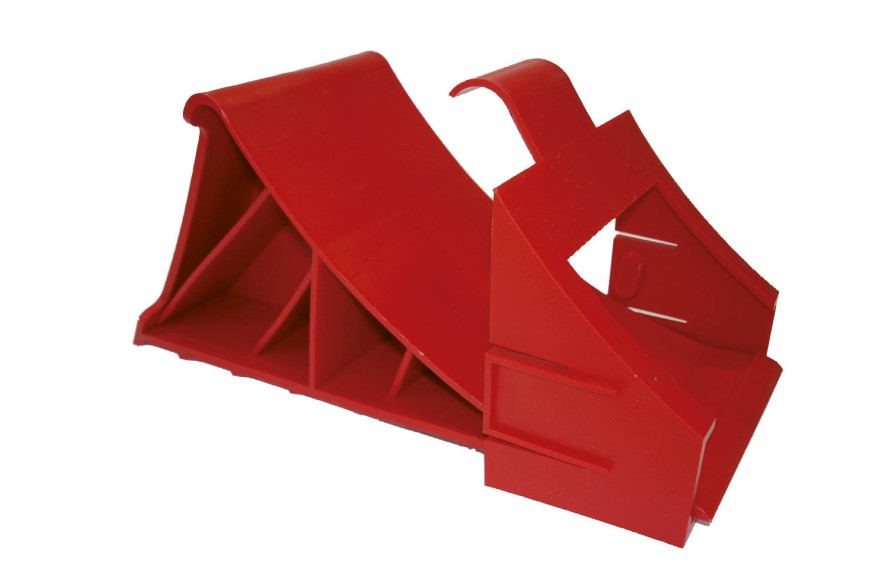 Cale de roue plastique rouge avec support pour remorque en pente﻿