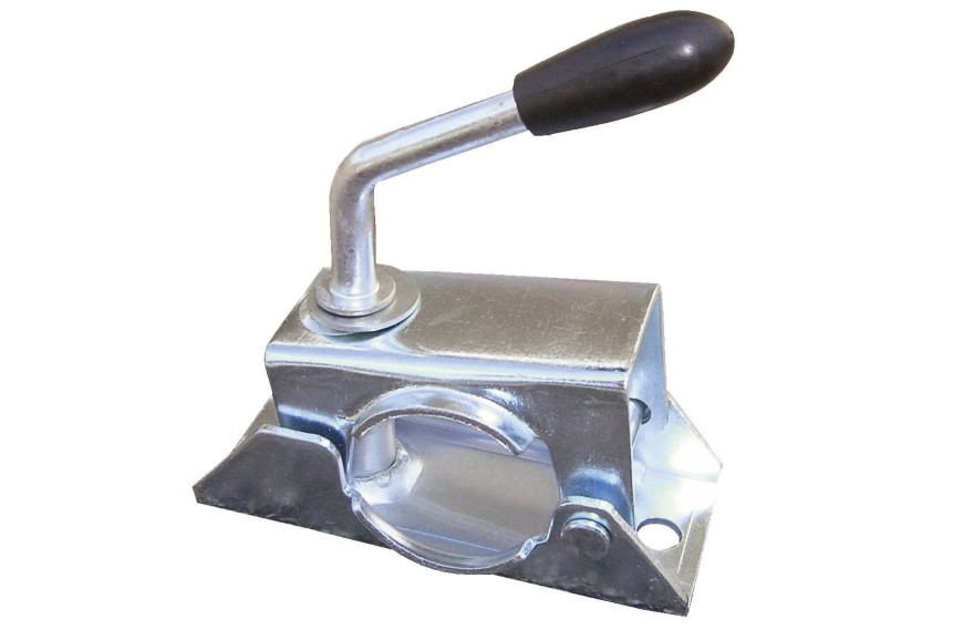 Collier de roue jockey à boulonner Ø34 mm en acier zingué, poignée fixe, fixation 105 mm