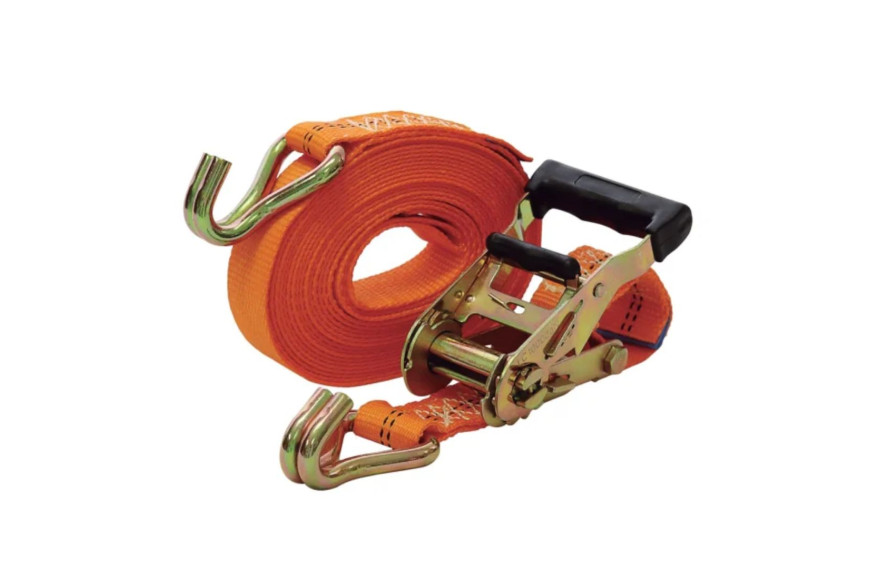 Sangle à cliquet 2 parties 5 m x 35 mm – 2000 kg avec tendeur et crochets doigts soudés