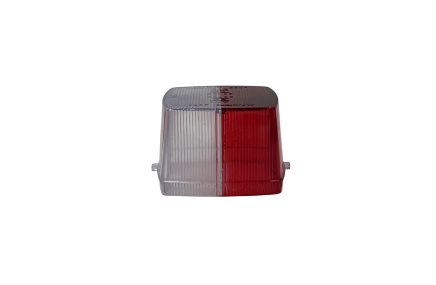 Cabochon bicolore pour feu de gabarit 55 x 55 mm rouge et blanc, fixation 30 mm  et ampoule navette 5W